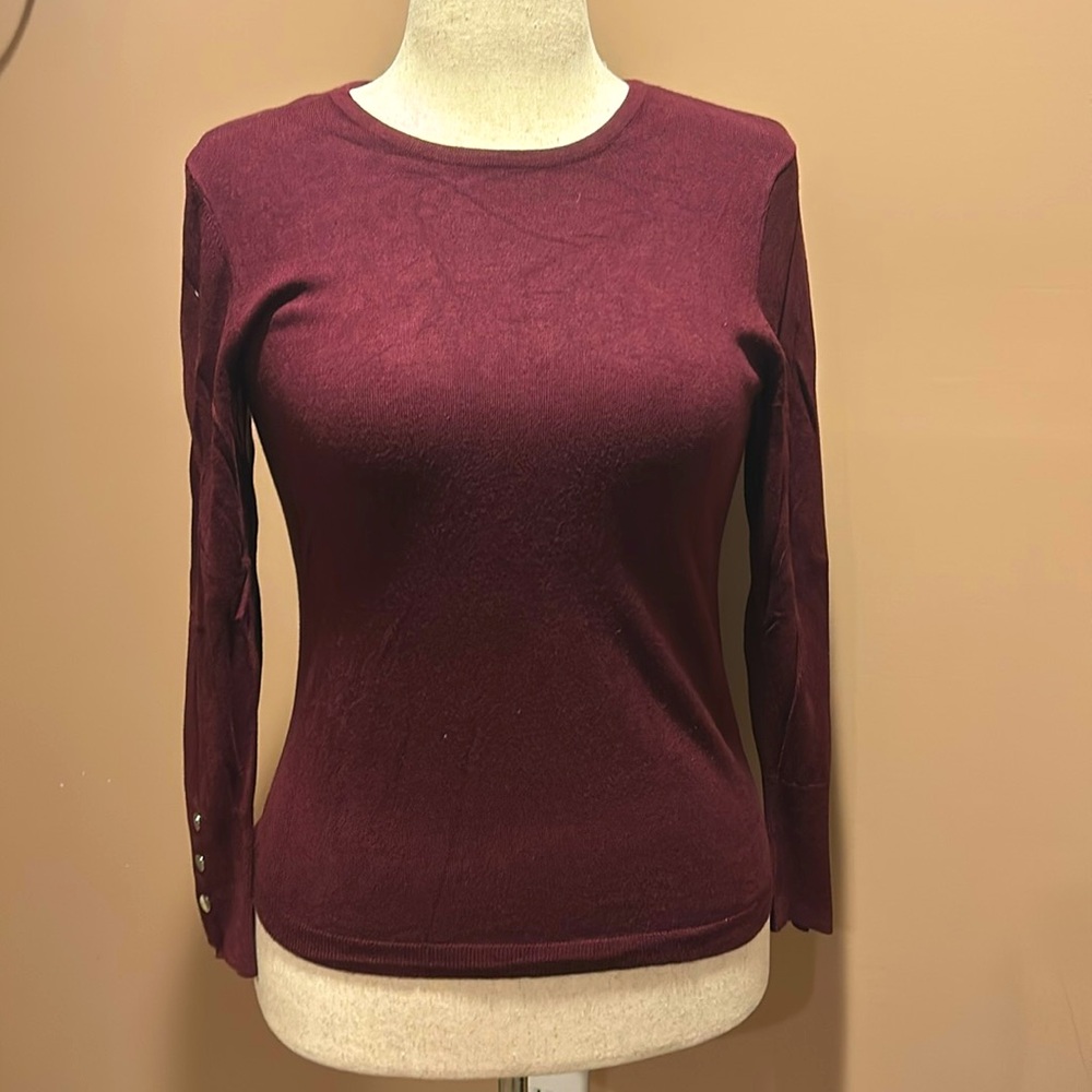 JM Collection, Size PS, plum pullover crew neck sweater, Like New Condition